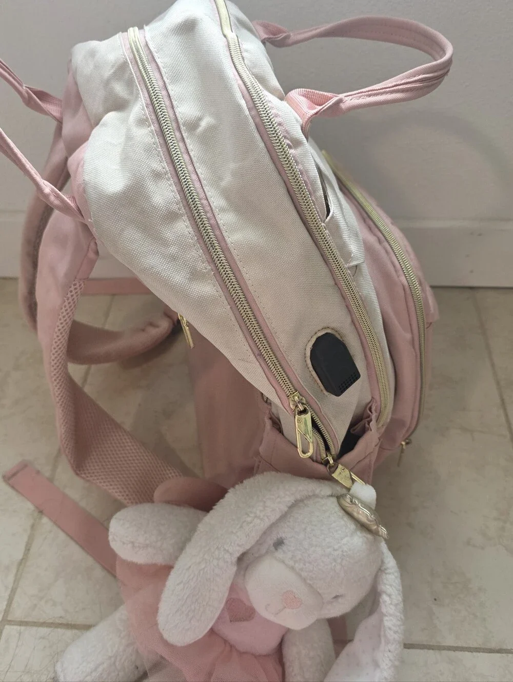 LOVEVOOK Pink Cream Multi Pocket Laptop Backpack Travel Work School Bag